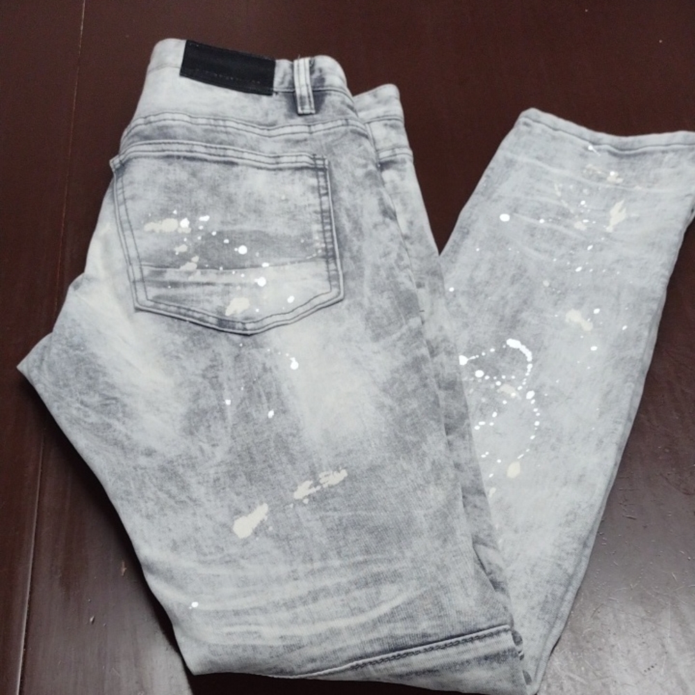 SMOKE RISE Distressed Stylish Light Gray Skinny Jeans for Men RN#82930